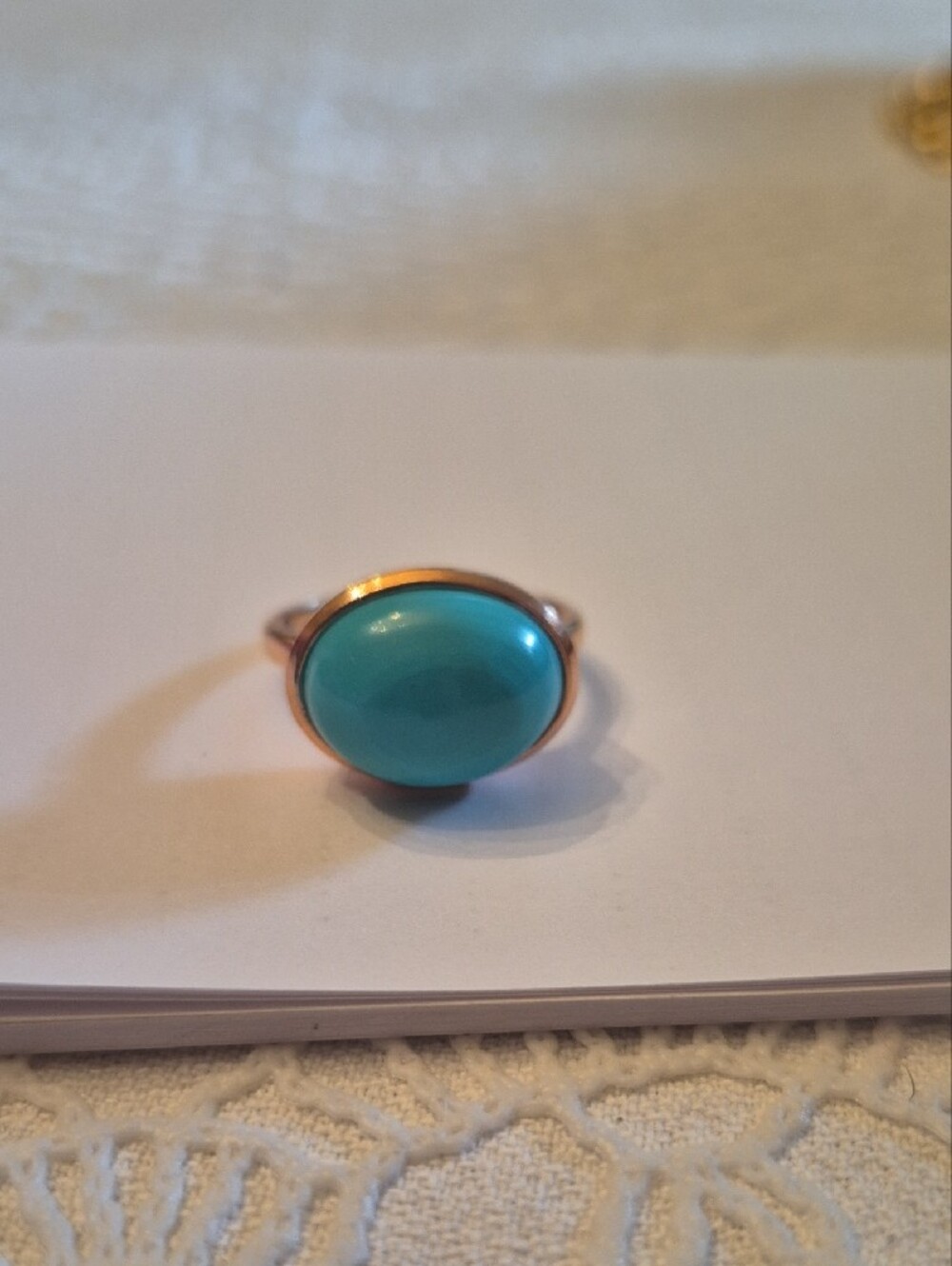 Turquoise Cabochon Ring in Rose Gold Setting. Size 8.5 - Picture 7 of 7